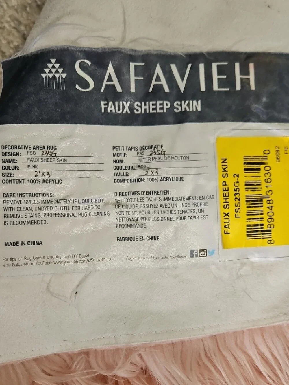 Safavieh Faux Sheep Skin Rug - Blush Pink